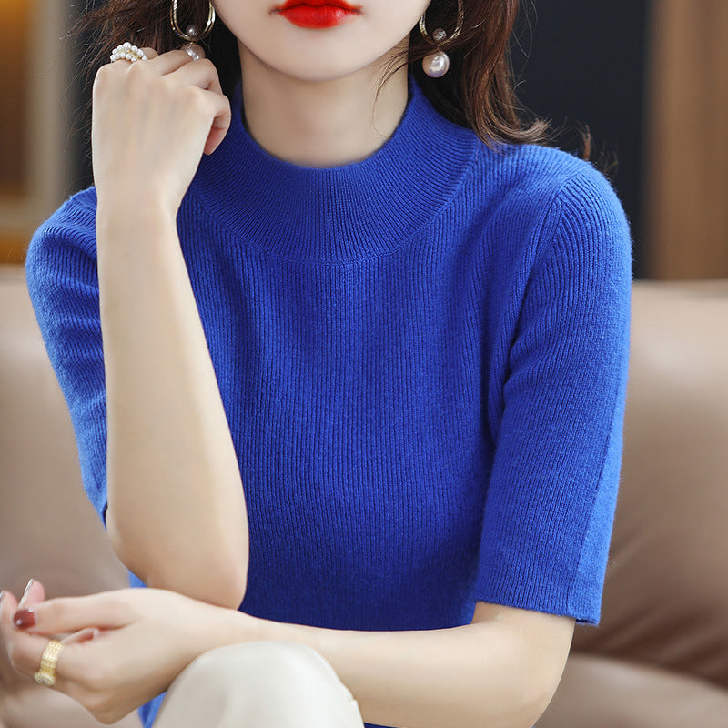 Damen Kurzarm-Feinstrickpullover mit Stehkragen und taillierter Passform Drune