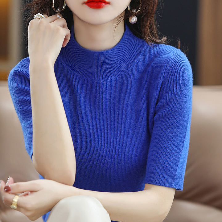 Damen Kurzarm-Feinstrickpullover mit Stehkragen und taillierter Passform Drune