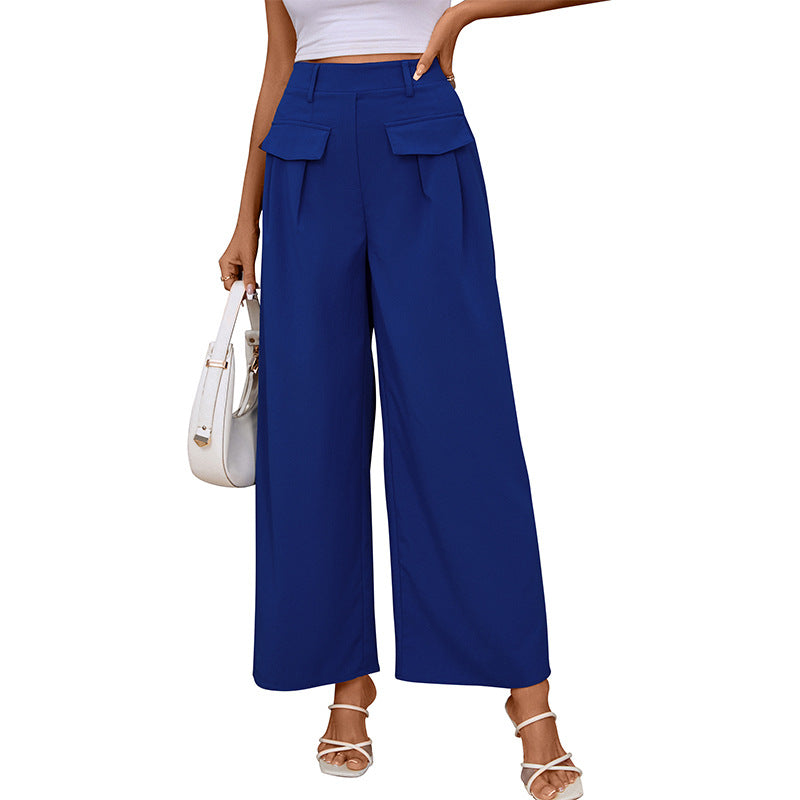 Damen Elegante High-Waist Culotte‑Palazzohose mit Bügelfalte und Klappentaschen Drune