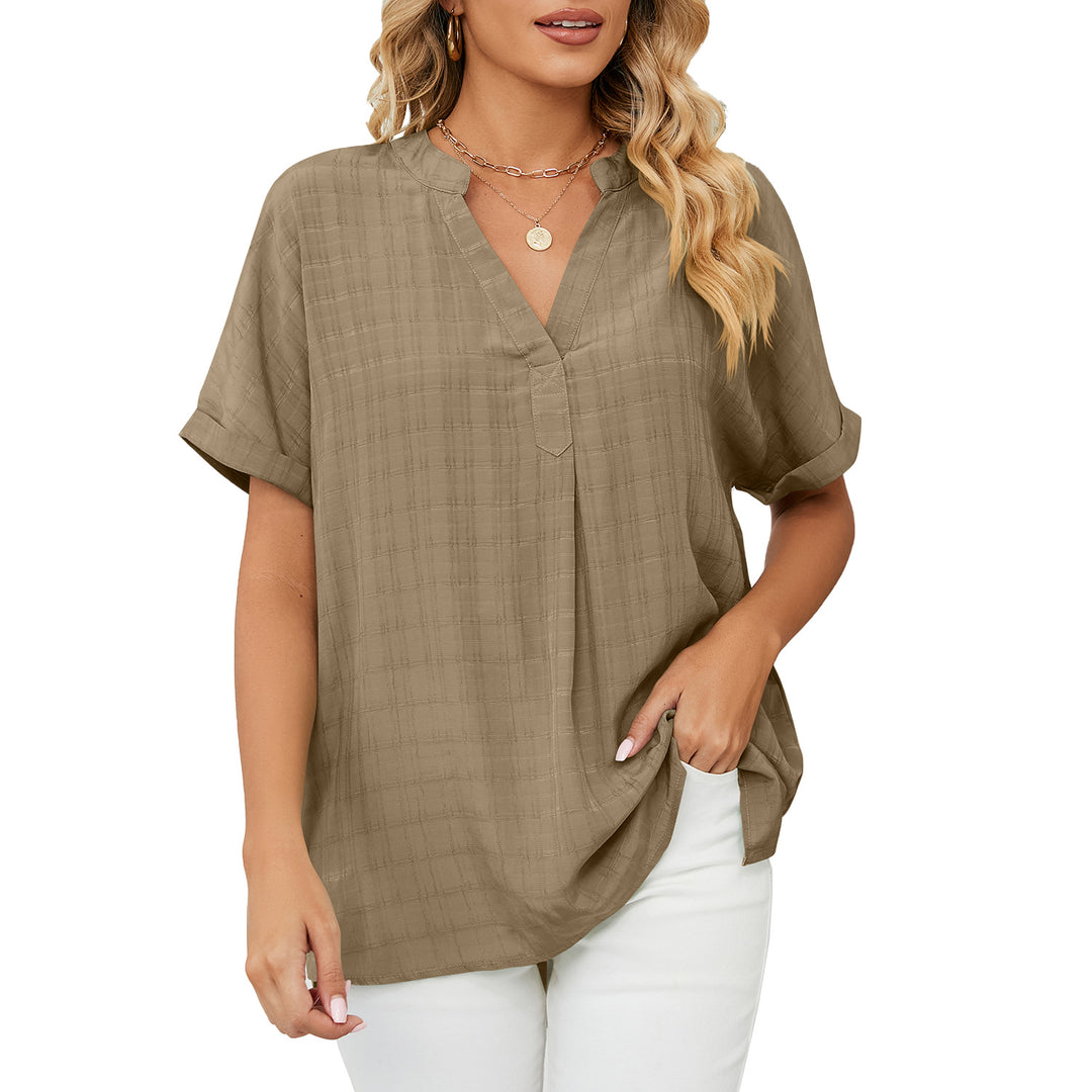 Damen V-Ausschnitt Bluse mit lässigem Schnitt und dekorativer Struktur Drune