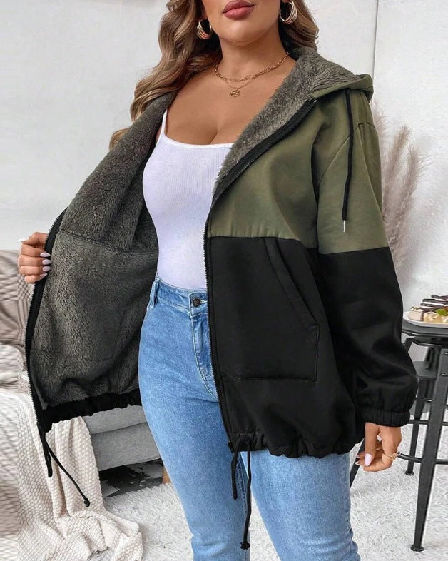 Damen lässige Übergangsjacke mit doppellagigem Fleece und verstellbarem Saum Drune