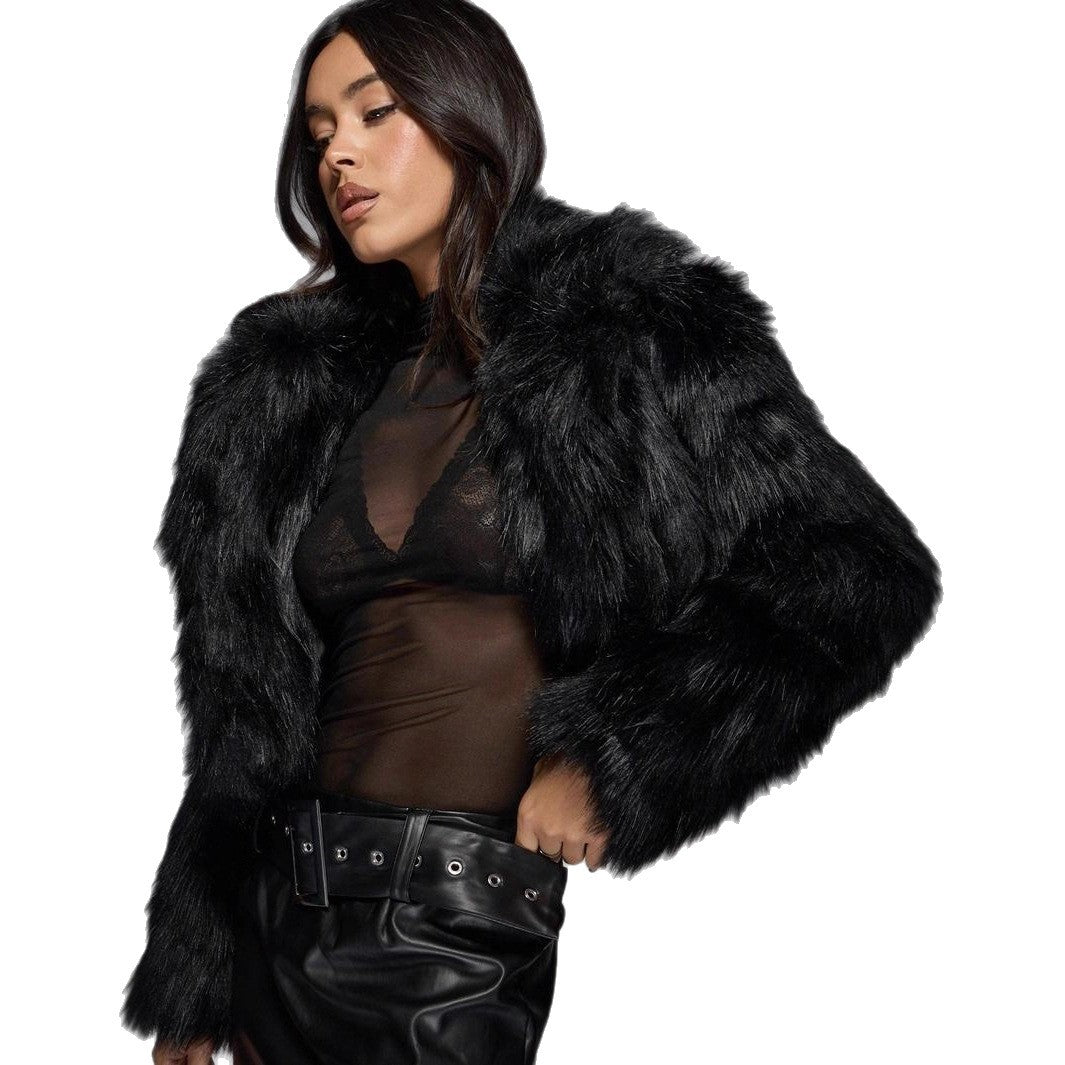 Damen Modische Kurzjacke mit glamourösem Kunstfell Drune