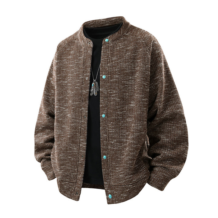 Herren Oversize-Strickbomberjacke mit Stehkragen und Druckknopfverschluss Drune