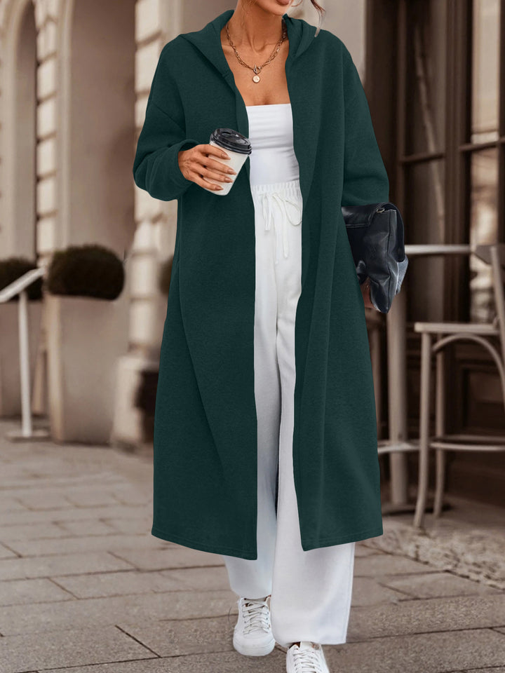 Damen Langer Oversize Kapuzenmantel mit offener Front und weichem Fleece Drune