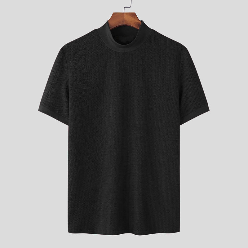 Herren nan Kurzarm Feinstrickshirt mit Stehkragen Drune