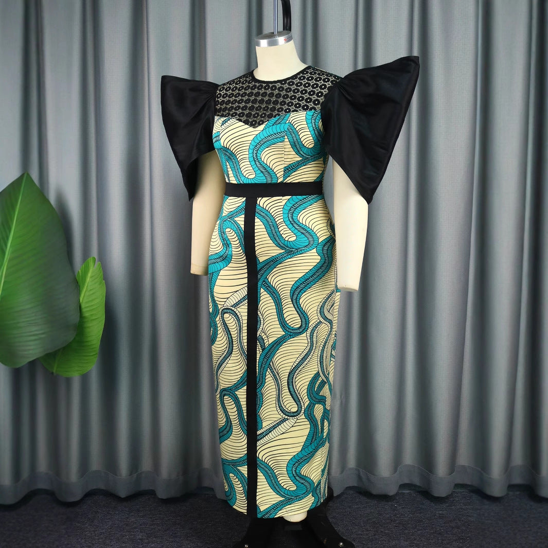 Damen Elegant designendes Maxikleid mit auffälligen Puffärmeln Drune