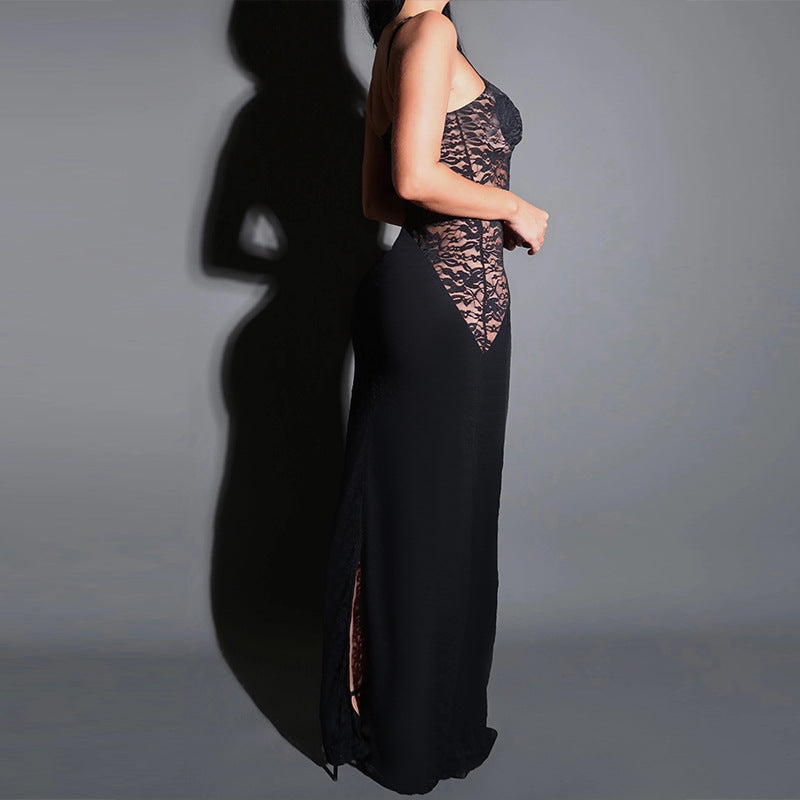 Damen elegantes Spitzenkleid mit figurbetontem Unterteil und verführerischem Oberteil Drune