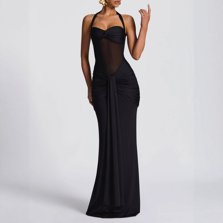 Damen Elegantes Maxikleid mit Raffhalterung und figurformenden Details Drune