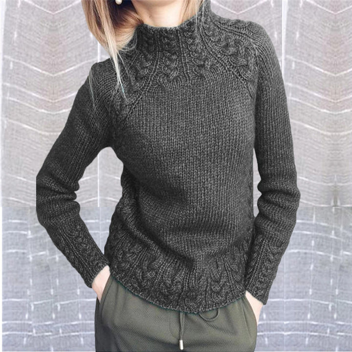 Damen nan grobgestrickter Zopfmuster-Pullover mit Stehkragen und tailliertem Schnitt Drune