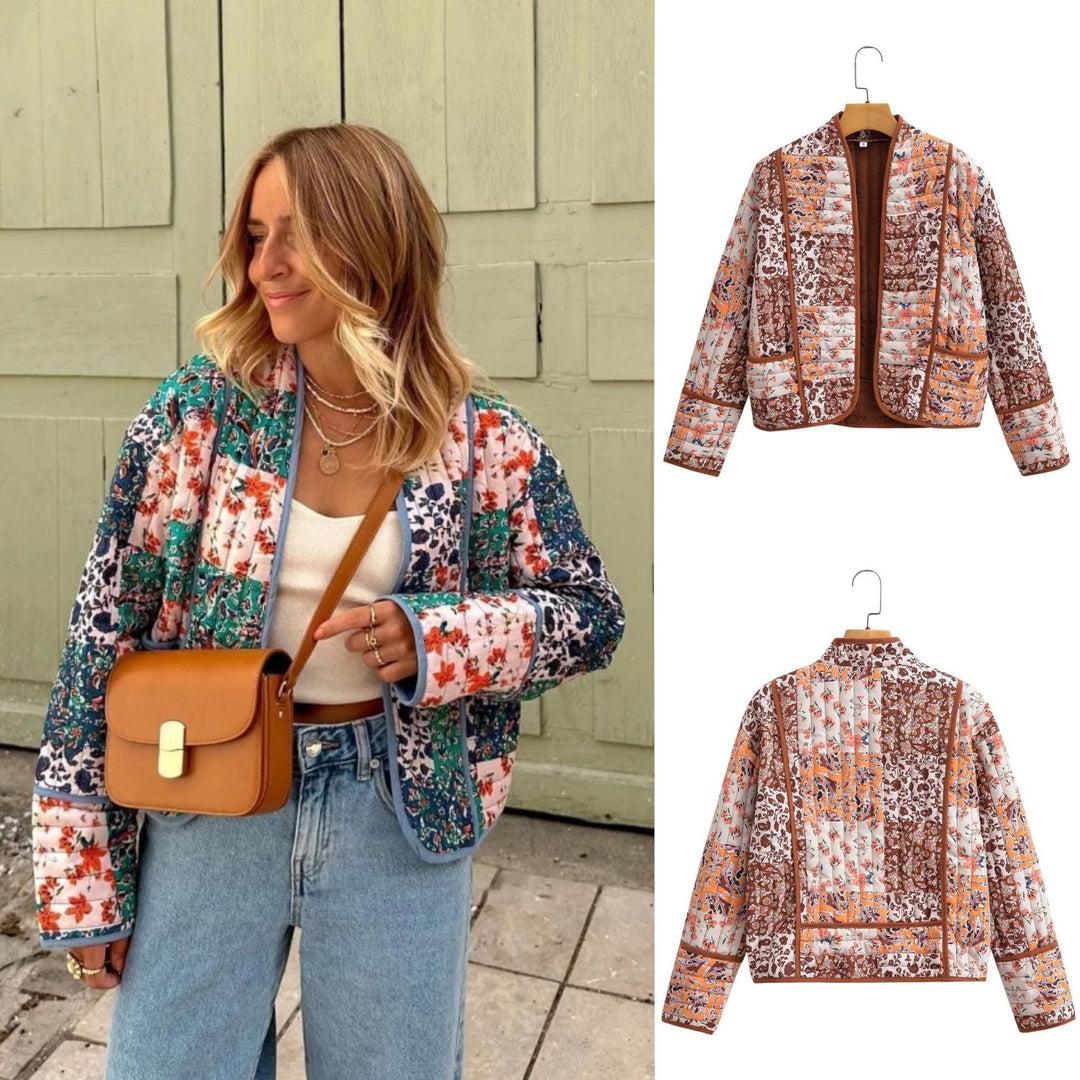 Damen Gepolsterte Steppjacke mit floralen Akzenten Drune