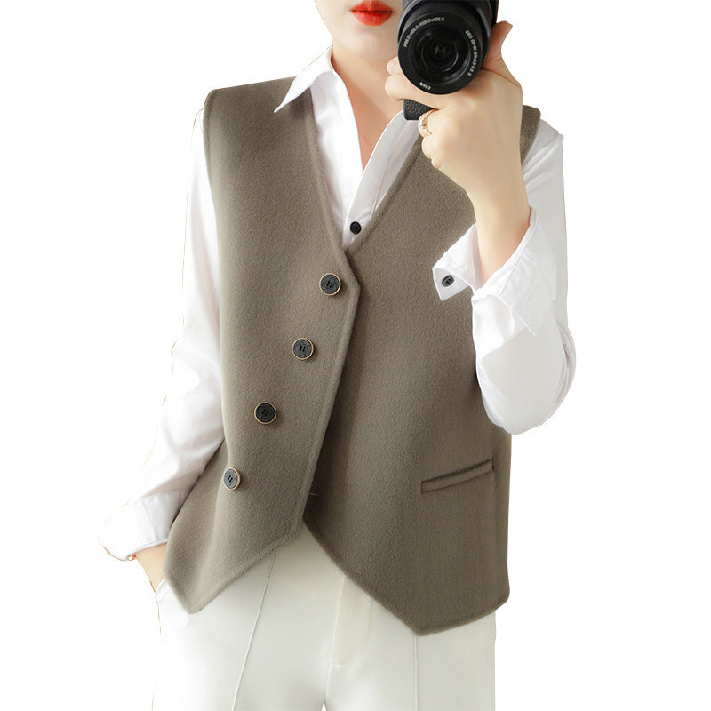 Damen Taillierte Wollmix‑Weste mit asymmetrischer Knopfleiste Drune