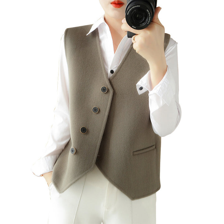 Damen Taillierte Wollmix‑Weste mit asymmetrischer Knopfleiste Drune