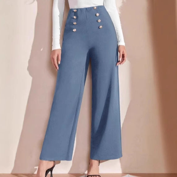 Damen Hochwaisted Weite Hose mit dekorativen Knöpfen Drune