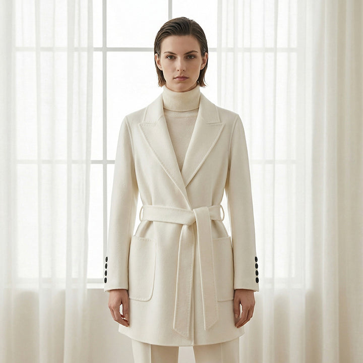 Damen Eleganter Wickelmantel mit Taschen und Gürtel Drune
