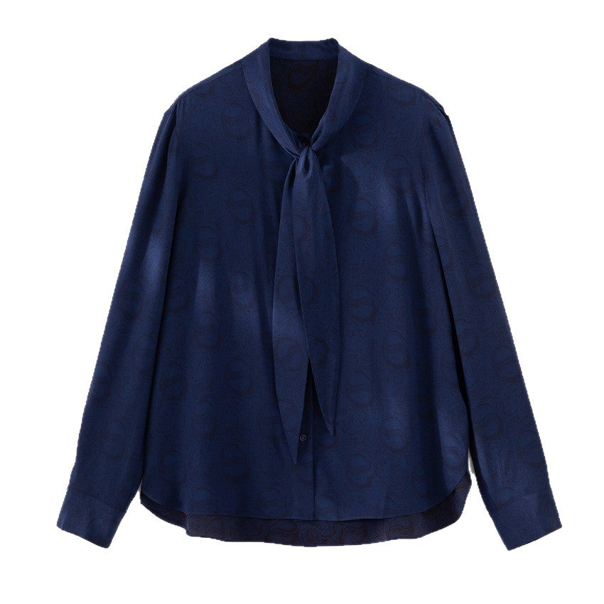 Damen Elegante Schleifenkragen-Bluse mit Jacquardstruktur und lockerer Passform Drune