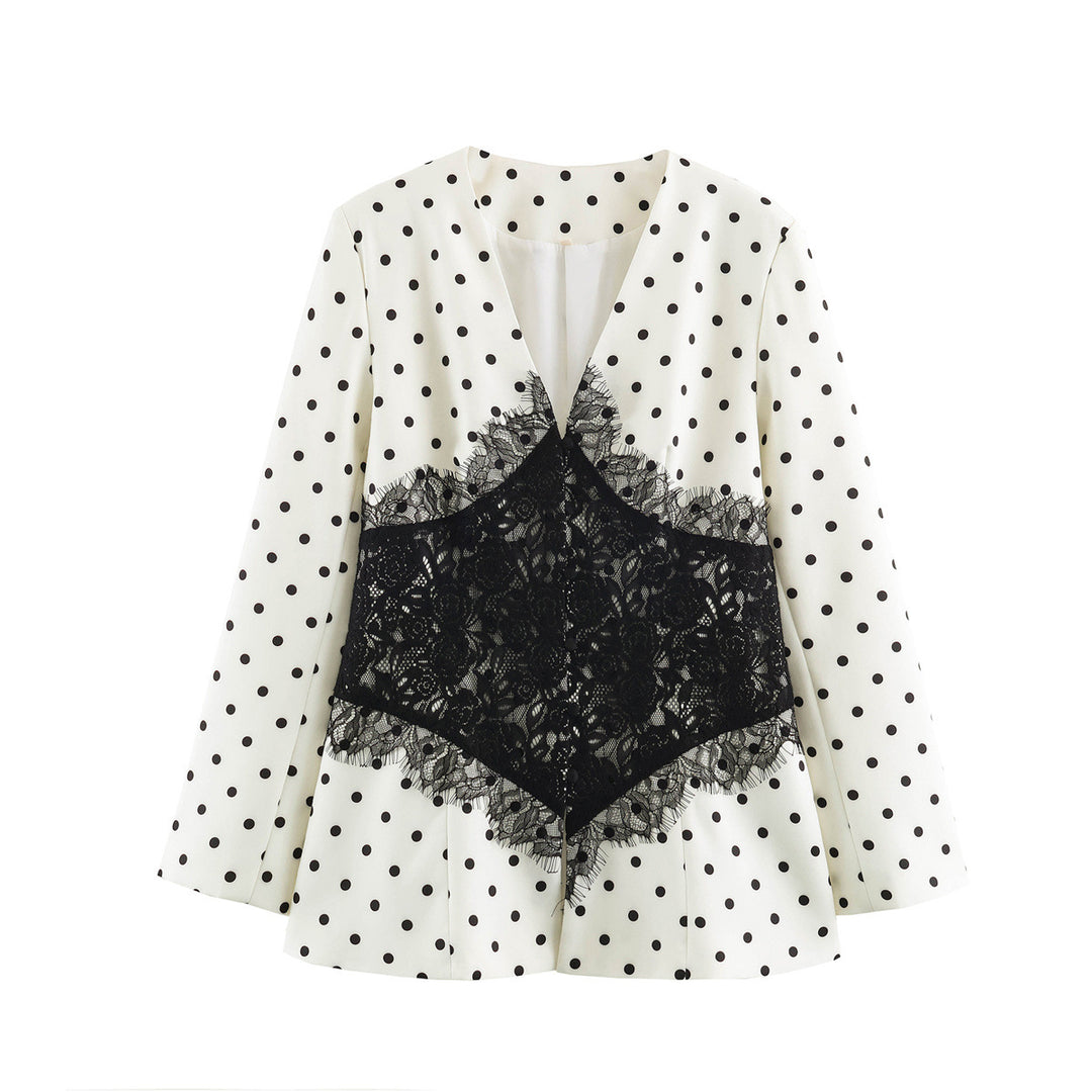 Damen Taillierter Blazer mit Spitzenbesatz und Punktemuster Drune