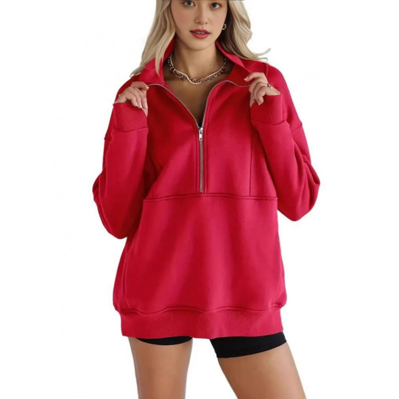Damen Sweatshirt mit halbem Reißverschluss und oversized Schnitt Drune