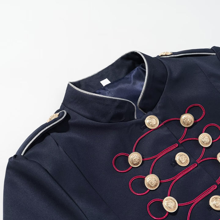 Damen Militärblazer mit Stehkragen, goldener Zierknopfreihe und Kordelbesatz Drune