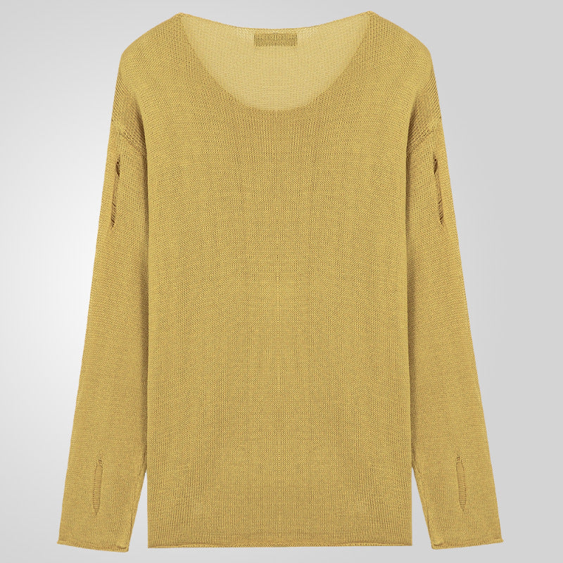Herren Stylischer Rundhals Pullover mit ausgefransten Details Drune