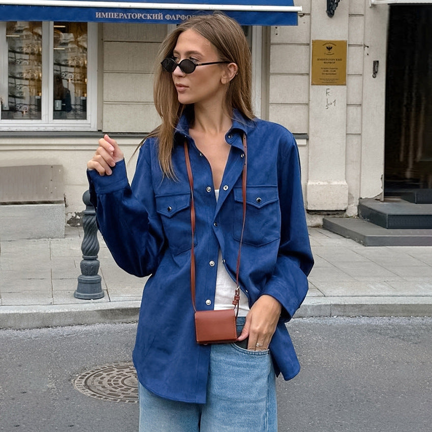 Damen Lässige Oversized-Hemdjacke mit Taschen und modischen Details Drune