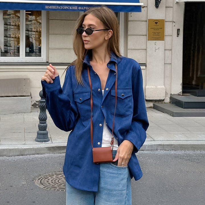 Damen Lässige Oversized-Hemdjacke mit Taschen und modischen Details Drune