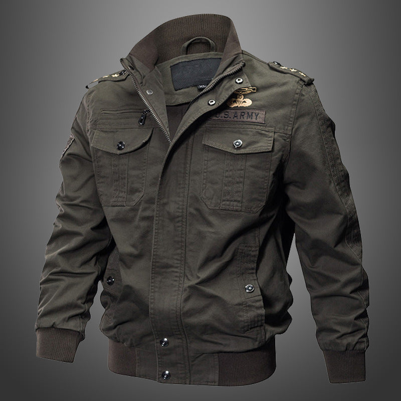 Herren Militärisch inspirierte Canvas-Bomberjacke mit Epauletten und Pattentaschen Drune
