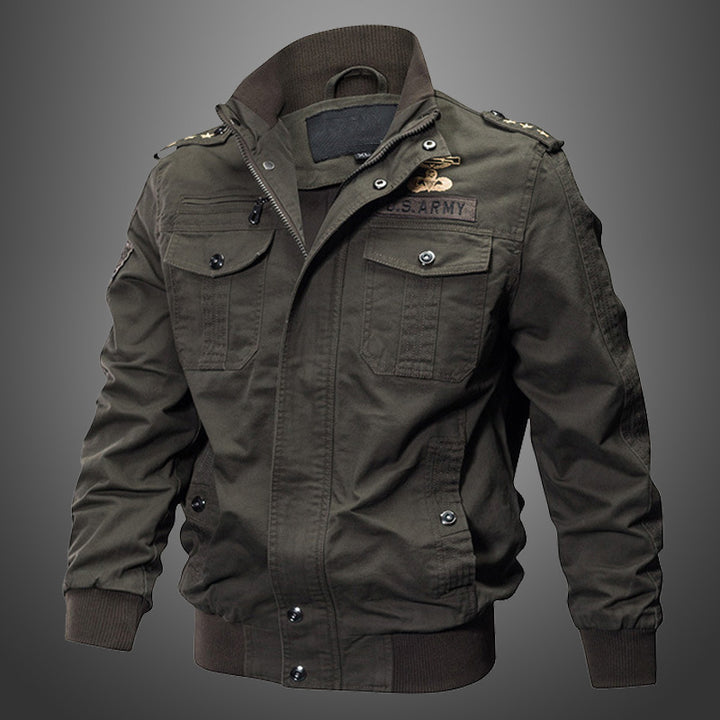 Herren Militärisch inspirierte Canvas-Bomberjacke mit Epauletten und Pattentaschen Drune