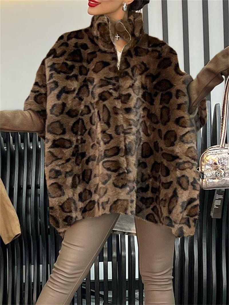 Damen Kuschel-Fleece-Poncho im Leopardenmuster Drune