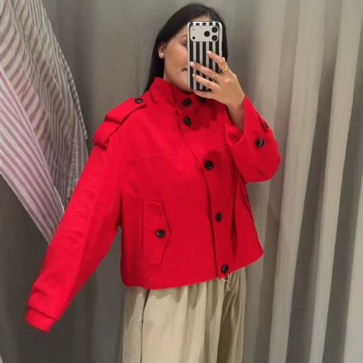 Damen Kurze Boxy-Blousonjacke aus leichtem Canvas mit Schulterklappen Drune