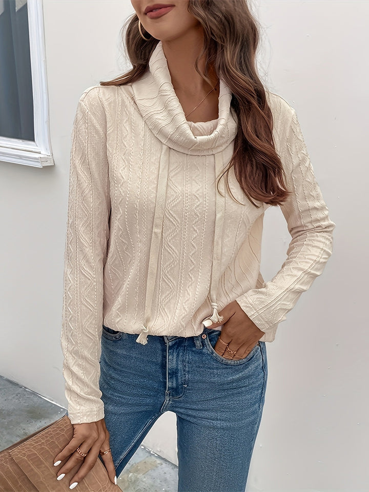 Damen Texturiertes Cowl‑Neck Langarmshirt mit Kordelzugsaum Drune