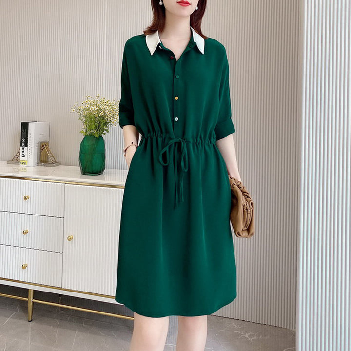 Damen Lässiges Midi-Kleid mit kontrastierendem Kragen Drune