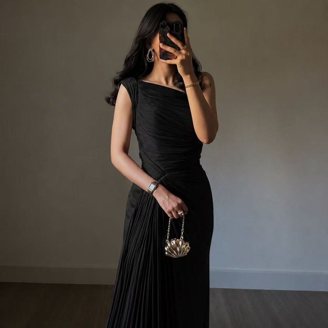 Damen Abendkleid Asymmetrisch Plissee-Tellerrock