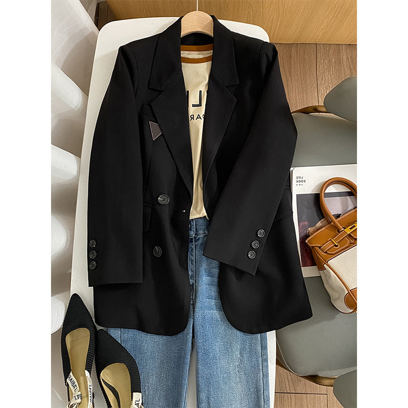 Damen Modischer Doppelreiher Blazer mit Taillengürtel Drune