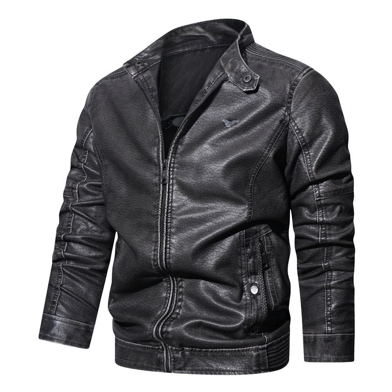 Herren Kunstleder-Bikerblouson mit strukturiertem Finish, gesteppter Ärmelpartie und Stehkragen Drune