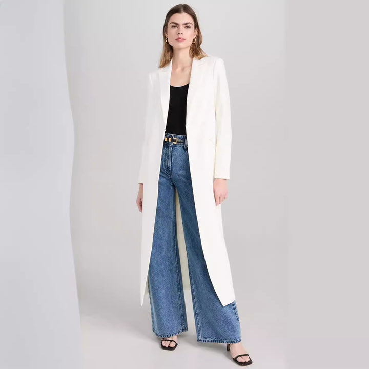 Damen Longline-Mantelblazer mit offenem Frontschlitz und schmaler Silhouette Drune