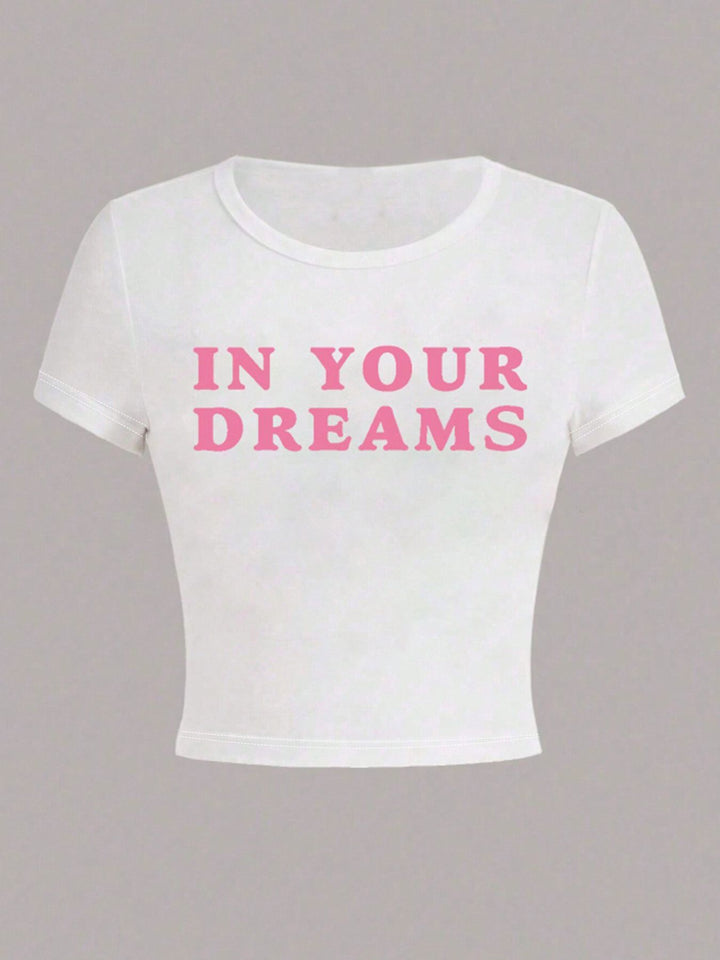 Damen Crop-T-Shirt mit inspirierendem Aufdruck und figurbetontem Schnitt Drune