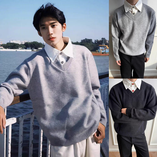 Herren Klassischer V-Ausschnitt Pullover Drune