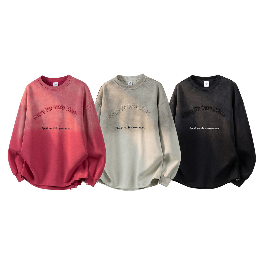 Damen Oversize-Sweatshirt mit gesticktem Schriftzug, abgerundetem Saum & überschnittener Schulter Drune