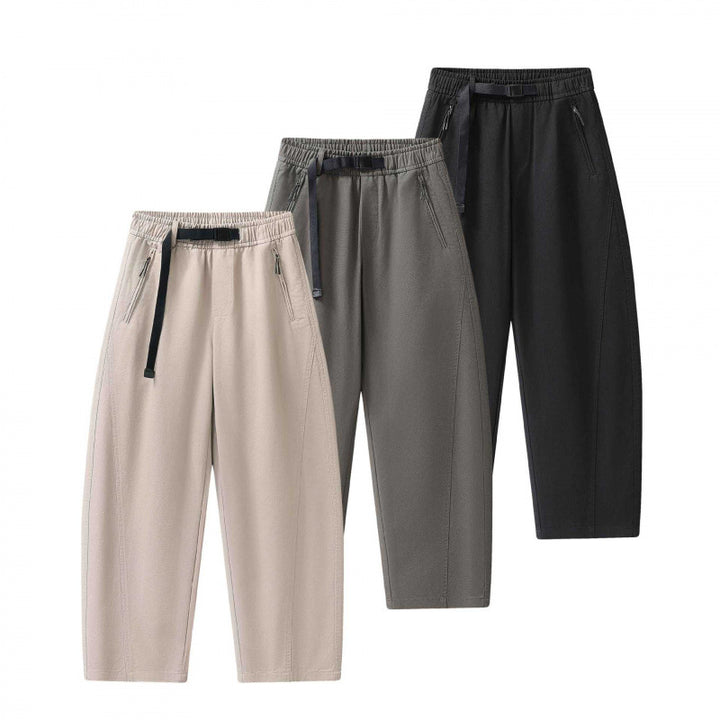 Unisex Weite knöchellange Cargo-Hose im Relaxed-Fit mit elastischem Tunnelzugbund und Reißverschlusstaschen Drune