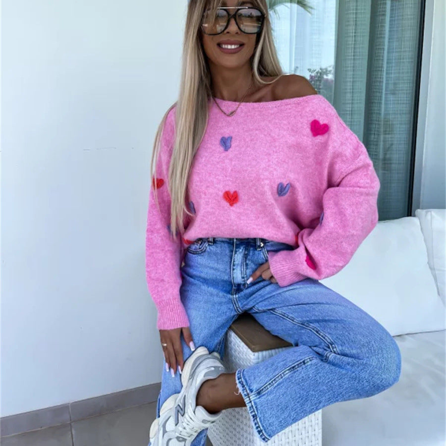 Damen Pullover mit verspielten Herzen und lässigem Schnitt Drune
