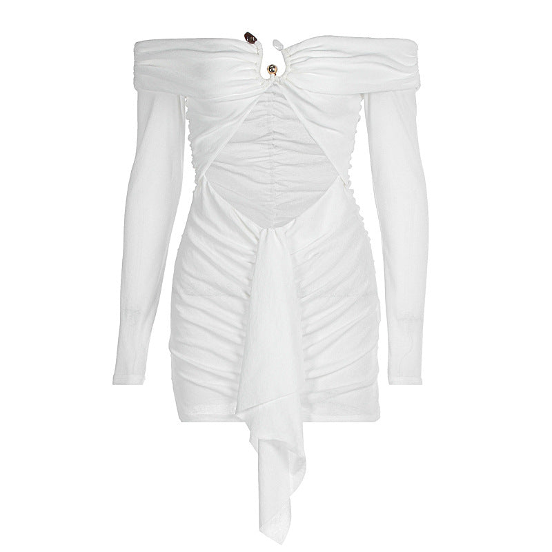 Damen Off-Shoulder Minikleid mit raffiniertem Drapierungsdetail und eleganten Rüschenelementen Drune