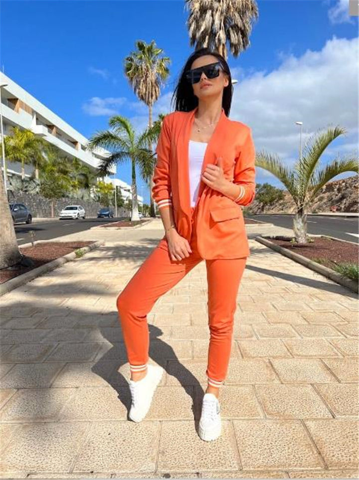Damen nan sportlich-elegantes Blazer-Jogginghose Zweiteiler mit elastischem Bund und Bündchen Drune