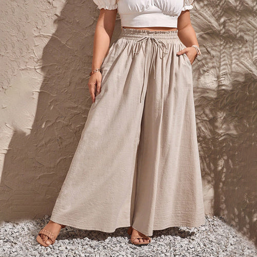 Damen weite Leinenhose mit elastischem Bund und seitlichen Taschen Drune