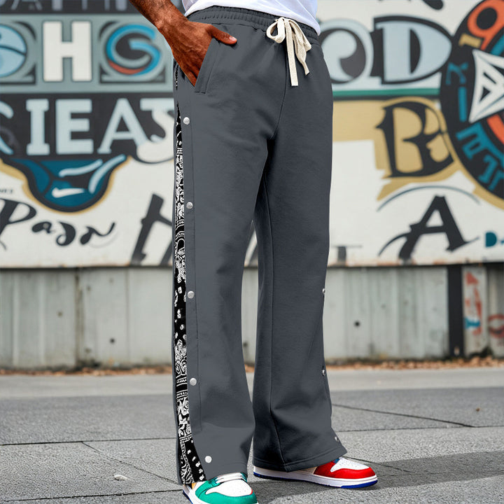 Herren Weite Snap-Trackhose mit Tunnelzug, seitlicher Bandana-Blende und Druckknopfleiste Drune