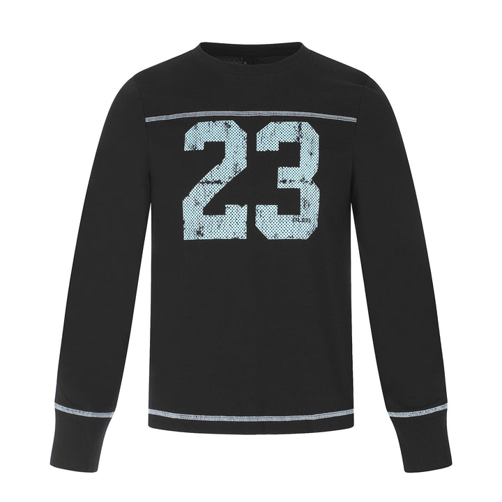 Unisex Langarm-Sweatshirt mit Rundhalsausschnitt, melierter Baumwollmischung und dezenter Zahlendruck Drune