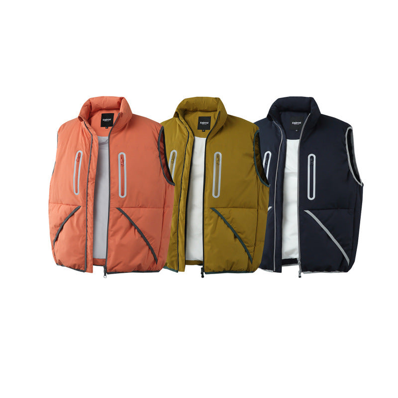 Unisex Wattierte Stehkragen‑Weste mit wind- und wasserabweisender Oberfläche, Kontrastpaspel und Mehrfachtaschen Drune