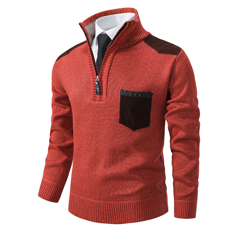 Herren feinstrukturierter Troyer-Pullover mit Halbzipp und Brusttasche Drune