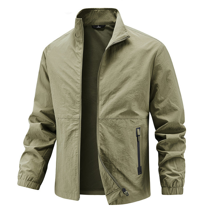 Herren Leichte technische Übergangsjacke mit Stehkragen atmungsaktivem Mesh-Futter und wasserabweisenden Reißverschlusstaschen Drune