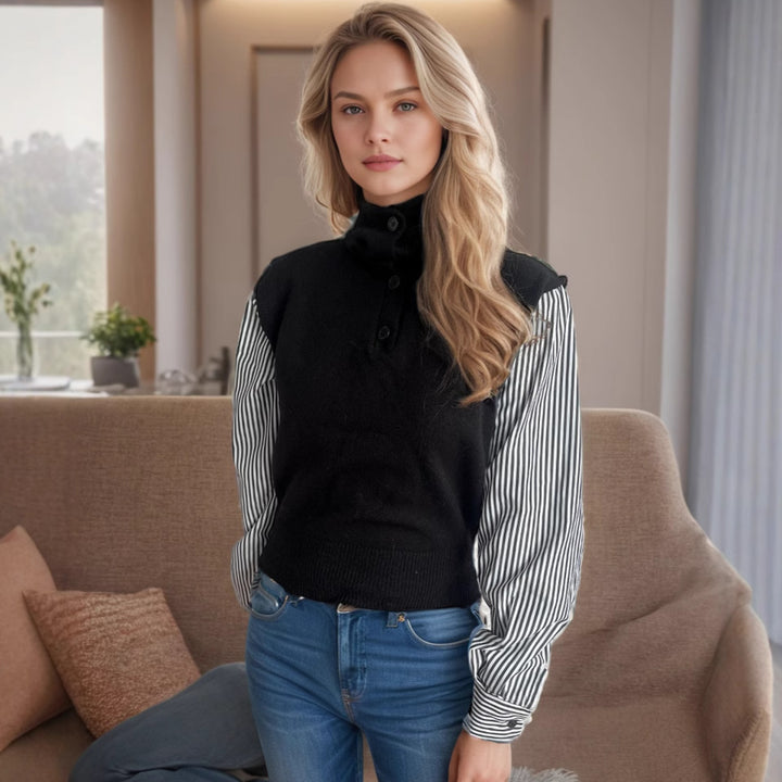Damen Strickpullover mit eleganten Puffärmeln und modernem Stehkragen Drune