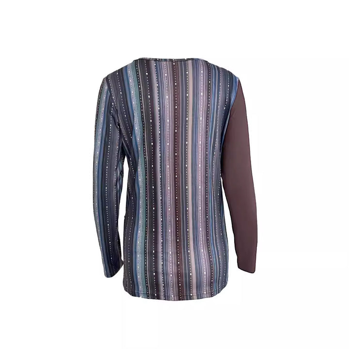 Damen Lagenlook Wickel‑Shirt mit asymmetrischer Drapierung und gestreiftem Unterteil Drune